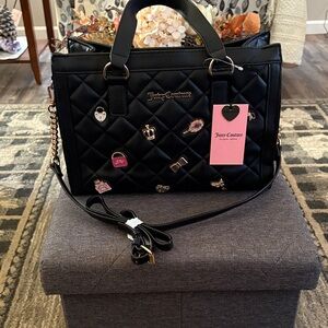 Juicy Couture Black Quilted Satchel with Charms